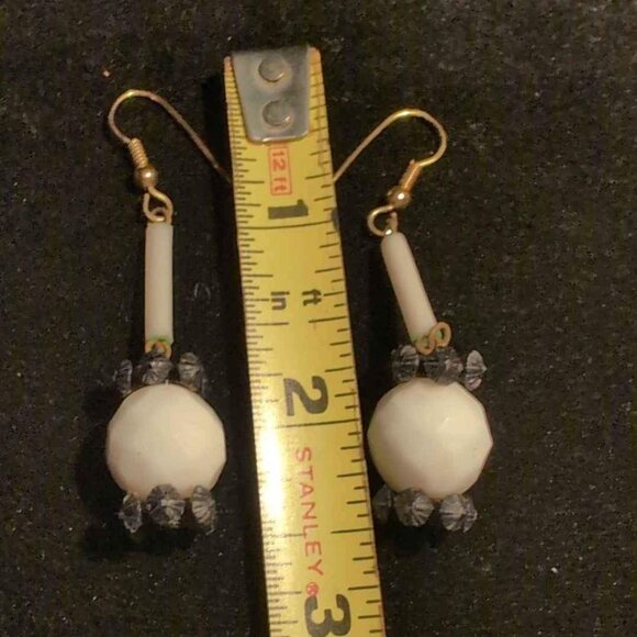 Vintage White and Black Beaded Dangle Earrings Blue#48 - Picture 3 of 5